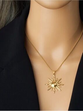 Radiant Gold Sunburst Pendant Necklace - Women Jewelry